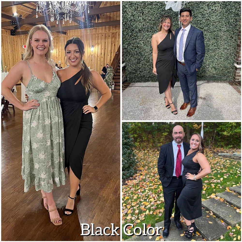 NWT Prettygarden Black One Shoulder Ruched Cocktail Formal Knee Midi Dress XL - Picture 7 of 16